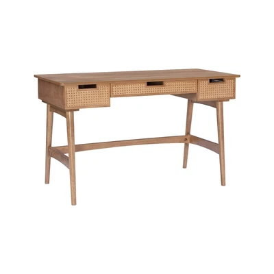 $315.11 • Buy Linon Luca Rattan Wood Desk With Drawers In Natural