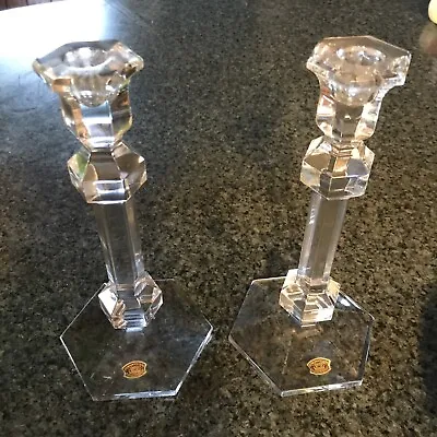 $50 • Buy PAIR Val St Lambert GARDENIA Crystal Candlesticks Candle Holders Signed 9-1/2”