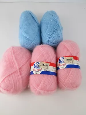 Lot Of 5 Skeins Vintage Yarn Lana Moro 1.7 OZ Each Pink Blue Super Soft Baby • $21.95