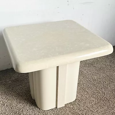 Postmodern Casted Cream Faux Marble Side Table • $495