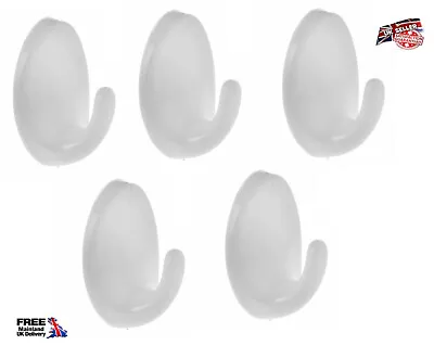 5 PIECE OVAL SELF ADHESIVE WALL HOOKS White Sticky Coat Robe Bedroom Peg Hanger • £3.99