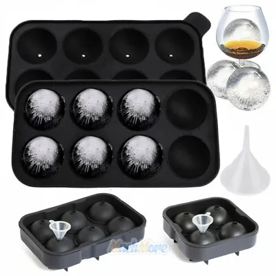 Silicone 3D ICE Cube Tray Maker Round Ball Sphere Mold Whiskey Cocktails Funnel • $8.99