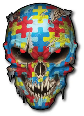 Autism Awareness Puzzle Skull Decal Sticker Car Truck Window Bumper 3M Ribbon • $28.11