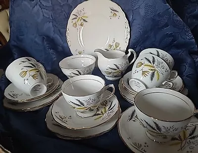 Colclough Stardust 21 Piece Bone China Tea Set - Pattern 6791 Yellow Vintage • £22