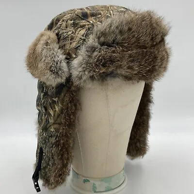 Mad Bomber M Mossy Oak Duck Blind Camo Trapper Ear Flap Hat Rabbit Fur Hunting • $29.99