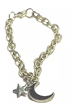 Women's Moon Star Bracelet Silver Toned Oval Chain Link Casual Universal Night. • $11.17