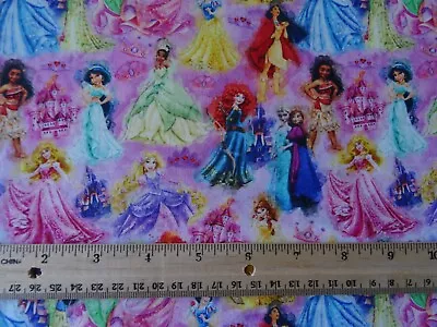 Disney Princess Cinderella Aurora Belle Rapunzel Cotton Fabric By The 1/2 Yard • $8.99