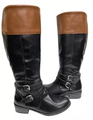 Arizona Denver Black Brown Faux Leather Memory Foam Tall Boots Women's 9.5 M NEW • $21.40