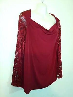 Changes By Together Wine Elegant Scoop Neck Lace Sleeved Top Size 22 • £14.99