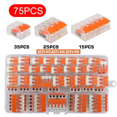 NEW 75pcs 221 Wago Electrical Wire Connector Terminal Blocks Clamp Cable 2/3/5 • $15.99