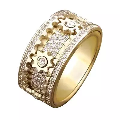 Diamond-studded  Rotating Gear Ring In High-Quality Geometric 3D Spinner Ring • $15.99