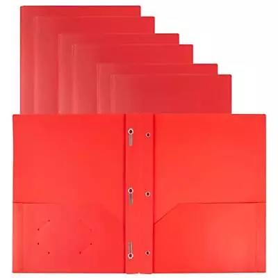 Plastic Pocket Folders With Prongs - 12 Pack Red 2 Pocket 3 Prong Folders Dur... • $28.67