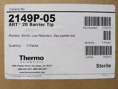 Thermo Scientific ART 20 Barrier Tip LR Pipette Tips 4800 Tips/CS Cat#2149P-05 • $349