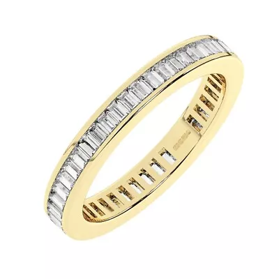 18K Yellow Gold 3 MM 100% Natural Baguette Cut Diamonds Full Eternity Ring • £1100
