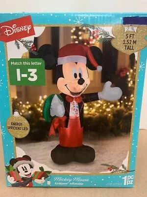 Disney Mickey Mouse Santa Hat Christmas Gemmy Airblown Inflatable Yard Decor 5' • $36.95