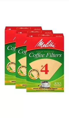 Melitta #4 Natural Brown Cone Coffee Filters 300 Ct (3 Packs Of 100) • $16.16