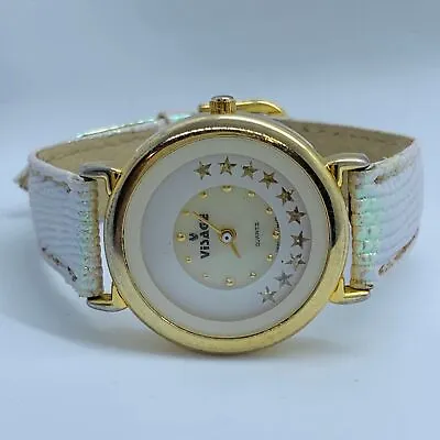 Vtg Visage Ladies Swiss Parts Quartz Analog Watch MOP Dial Rotating Starts Runs • $26