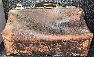 Vintage Old Antique Large Leather Doctor Travel Bag Inside Pockets Farm MD Decor • $56