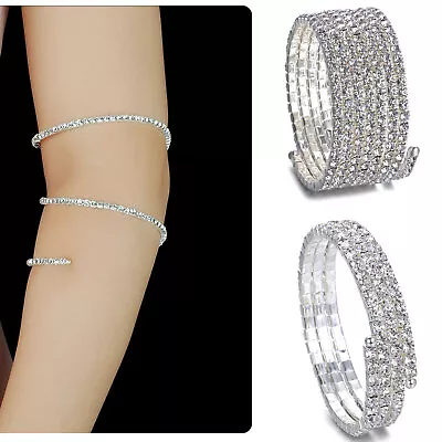 Diamante Armlet Upper Arm Cuff Armband Bracelet Jewellery Silver 3 Row 7 Row • £5.39