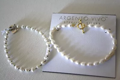 Argento Vivo Fresh Water Pearl Silver Set Of Two Bracelets  NWT • $48.97