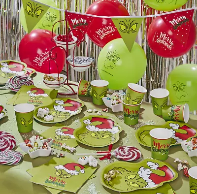 £9.99 • Buy The Grinch Christmas Tableware Set Grichmas Party Box Paper Plates Cup Bunting
