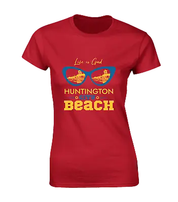 Life Is Good Huntington City Beach Ladies T Shirt Cool Summer Fashion Casual Top • £8.99