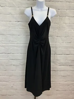 Michael Kors V-Neck Twist Midi Dress Womens Size XS Black MSRP $155 • $33.75