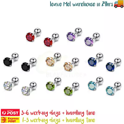$10.99 • Buy 2-6PCS Earrings 4mm Zirconia Stones Ear Studs Piercing Surgical Steel Jewellery