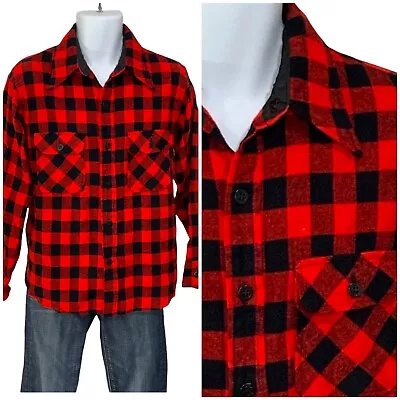 Vintage 70s Buffalo Plaid Shirt JCPENNEY Hunting Apparel M Big Collar • $21