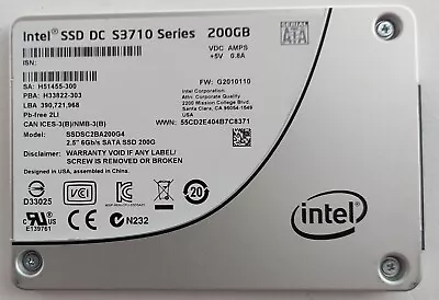Intel DC S3710 Series 200GB SSD 2.5  SATA III (SSDSC2BA200G4) Solid State Drive • £17.50