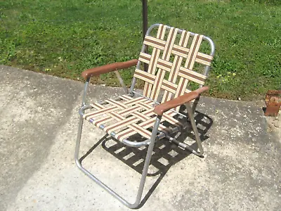 Vintage 60/70's Retro Brown Toned PVC Strapped Folding Lawn Picnic Camping Chair • $30