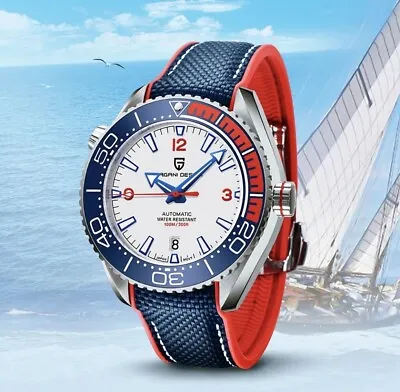 Pagani Design PD-1679 V2 42mm NH35 Divers Watch. White Dial Blue/Red Strap/Bezel • £99.50