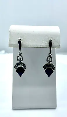 925 Sterling Silver Art Deco Style Onyx & Marcasite Earrings6.6g~ Free Ship • $21.99