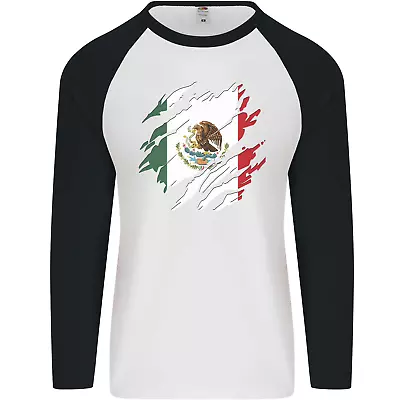 Torn Mexico Flag Mexican Day Football Mens L/S Baseball T-Shirt • £10.99