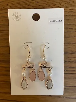 BN Marks And Spencer Semi-Precious Pink Pale Grey And Pearl Drop Earrings • £7.12