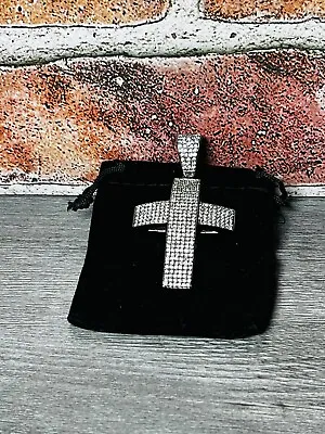 Sterling Silver 3  Cross Iced Diamond Bling Cross Pendant Cubic Zirconia Charm • $103.96