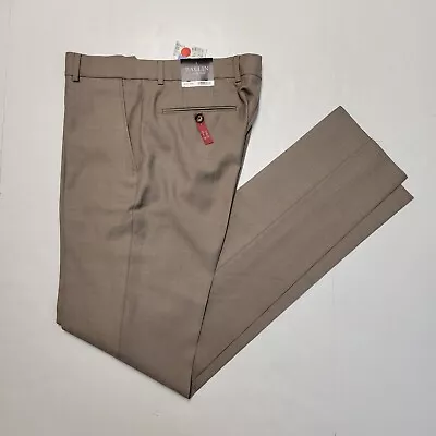 $258 BALLIN 33x38 Beige Super 120s Wool Slacks Men's Dress Pants THEO Flat Front • $63.75