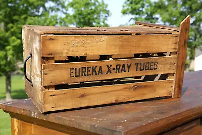 $280 • Buy Antique Eureka Xray Tubes Wood Crate Medical Box Gas Xray Tube Cabinet