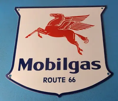 Vintage Mobil Gasoline Porcelain Gas Service Route 66 Pegasus Motor Oil Sign • $145.47