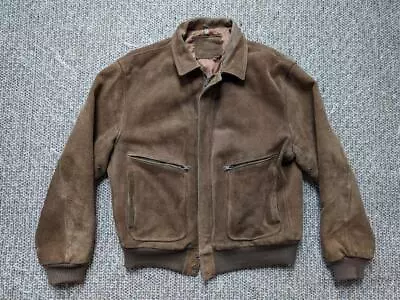 Vintage COWHIDE Suede BOMBER Leather 42 Brown M Jacket FLYERS Western Cowboy • $89.95