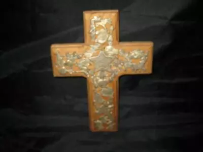 Rare Vintage Mexican Milagros Cross  Folk Art Wood Crucifix ~ 8   X 6  • $31.99