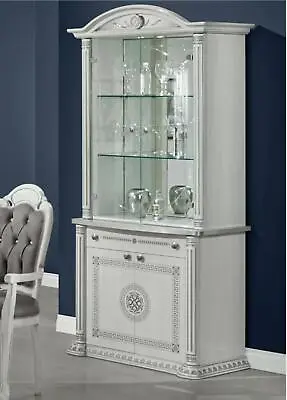 £895 • Buy The Versace Design Italian Rossella White/Silver 2 Door Vetrine/Display Cabinet