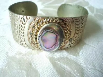 Vintage Hecho En Mexico Taxco Silver Color With Abalone Shell Cuff Bracelet • $12.50