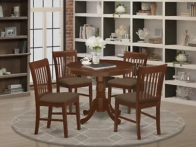 5pc Kitchen Dinette Set 36  Round Pedestal Table + 4 Padded Chairs In Mahogany • $549