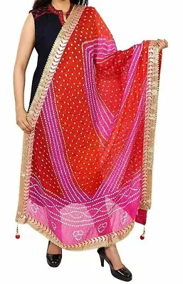 Women Dupatta Banarasi Silk Stole Ethnic Bandhej Multi Color Scarf Wrap • $26.25