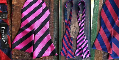 Lot 2 Nwot All Silk Red Blue Pink Black Bow Self-ties Pensee Hand Made Striped • $36