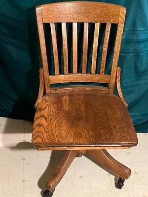 Vintage Tiger Oak Swivel Tilts Desk Chair On Casters From The 1930's • $85