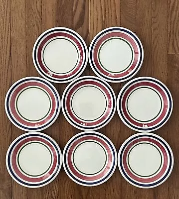 SET Of 8 MAXAM ITALY PRIMULA STRIPES Salad Dessert Plates Lot 8” PRISTINE • $65