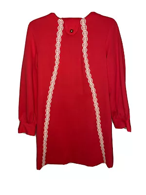 Handmade Dress Women’s 70s Long Sleeve Pink White Lace Trim 11-12 Retro Vintage • $19.99