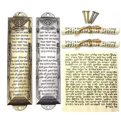 Mezuzah With Scroll For Door Set Of 2 Mezuzah Cases Scrolls Metal With English • $14.67